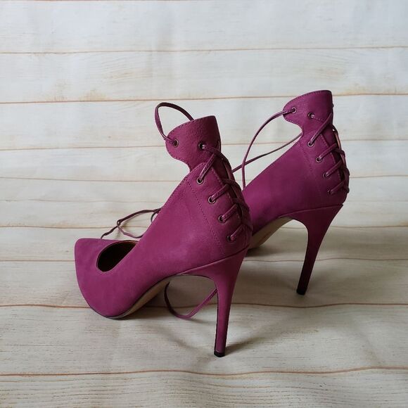 Nine West Ebba Leather Ankle Strap Pointy Toe Stiletto Heels Pumps Pink Size 8M - Picture 4 of 16